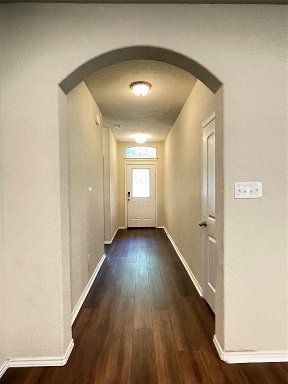 hall with dark hardwood / wood-style flooring