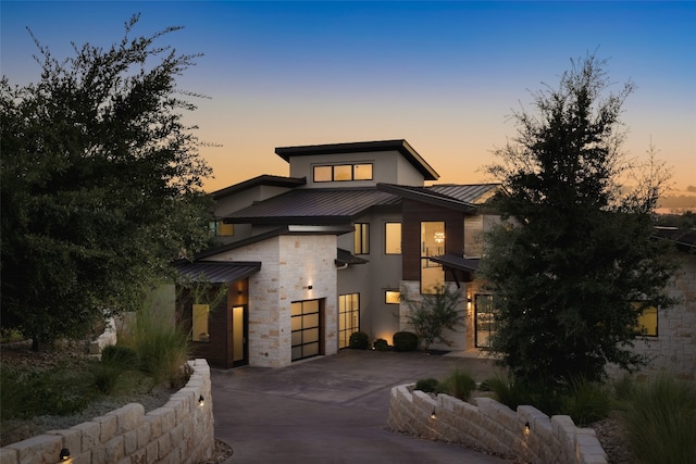 contemporary home featuring a garage