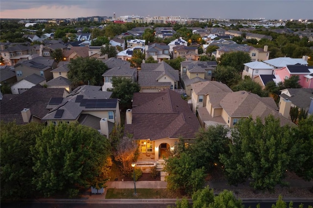 view of aerial view at dusk