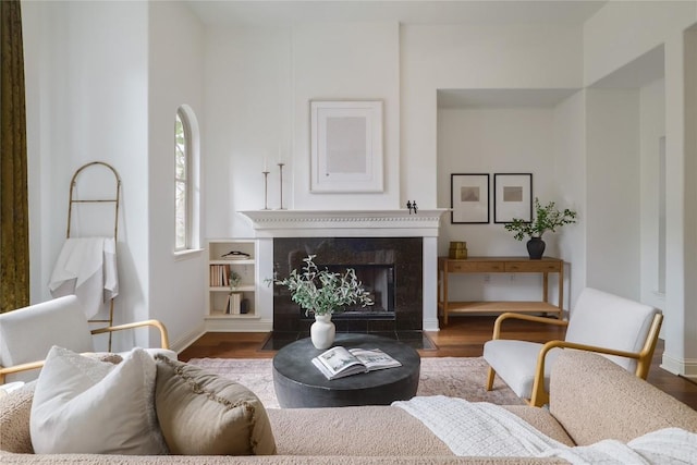 living room featuring dark hardwood / wood-style floors