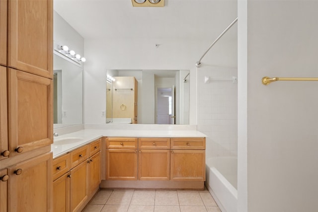 bathroom featuring tile patterned flooring, vanity, and tiled shower / bath