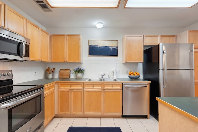 kitchen with sink, light brown cabinets, and appliances with stainless steel finishes