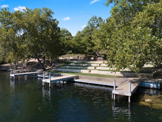 dock area with a water view