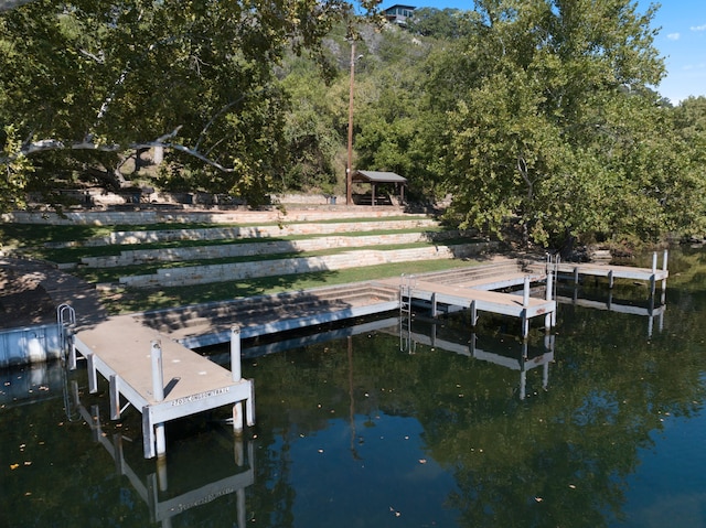 dock area with a water view