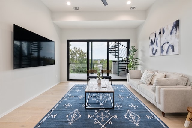 living room with hardwood / wood-style floors