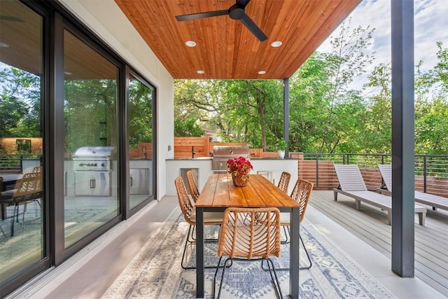 exterior space with a grill and ceiling fan