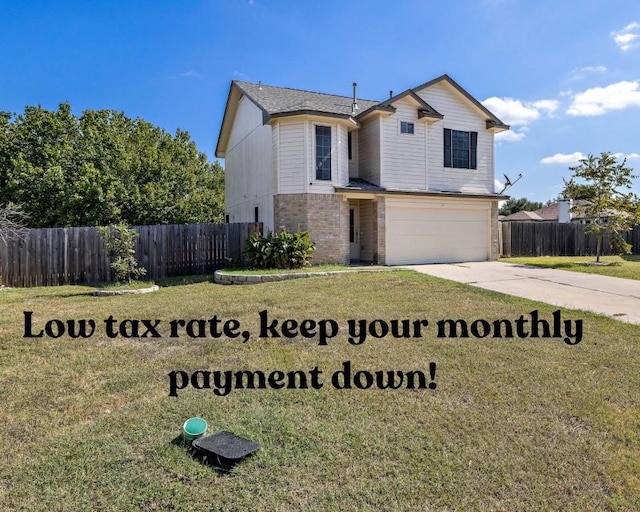 110 Dogwood Dr, Georgetown, TX 78626 - traditional home featuring a garage, a front yard, driveway, and fence