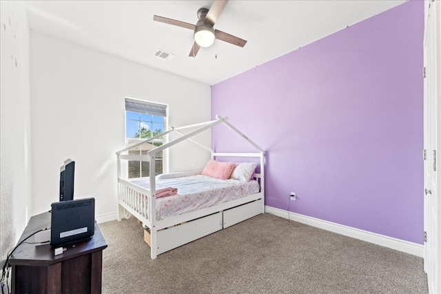 bedroom with carpet floors and ceiling fan