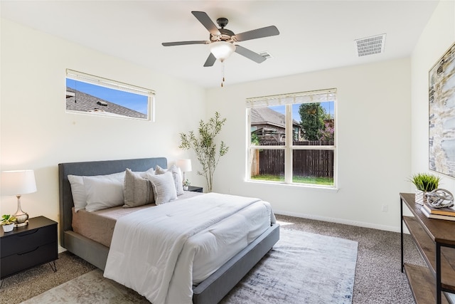 bedroom with carpet flooring and ceiling fan