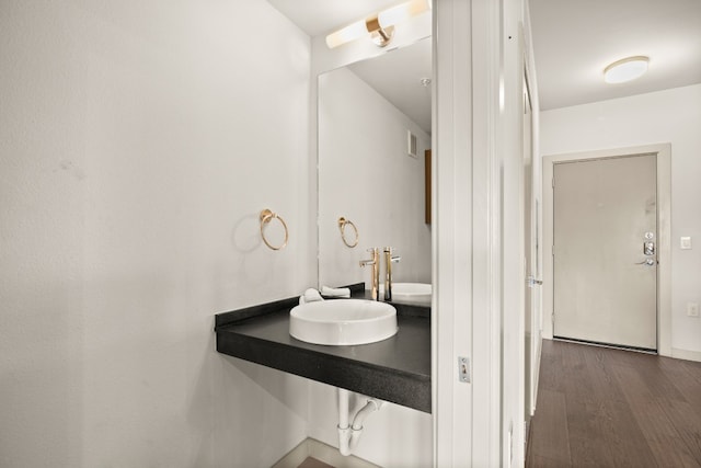 bathroom with hardwood / wood-style flooring and sink