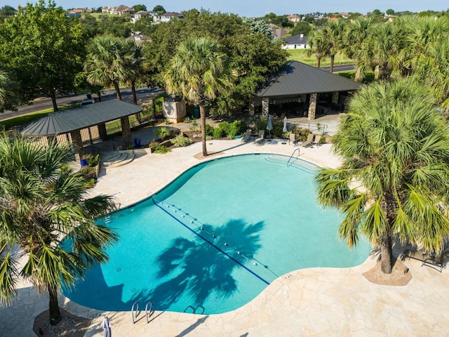 view of pool featuring a gazebo and a patio