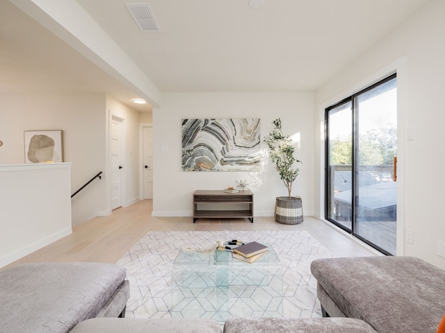 living room with light wood-type flooring