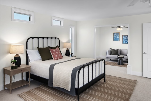 bedroom featuring carpet and ceiling fan