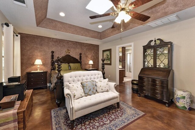 4525 Bell Springs Rd, Dripping Springs, TX 78620 - bedroom featuring a raised ceiling, finished concrete floors, and visible vents