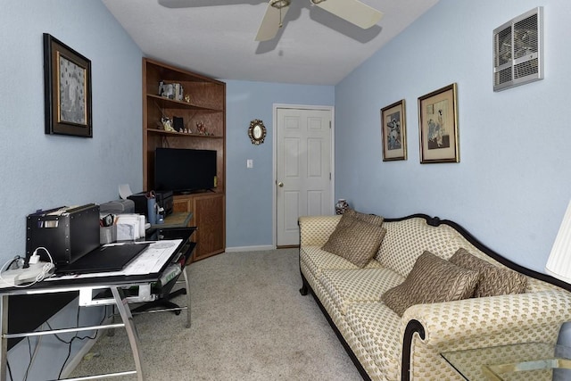 4525 Bell Springs Rd, Dripping Springs, TX 78620 - office featuring visible vents, baseboards, a ceiling fan, and light colored carpet