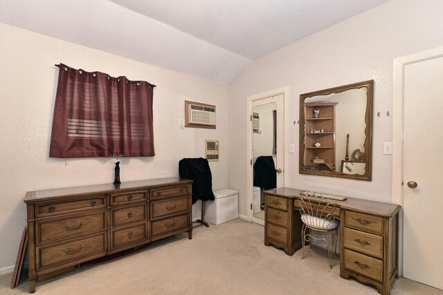 4525 Bell Springs Rd, Dripping Springs, TX 78620 - office with baseboards, light colored carpet, a wall unit AC, and lofted ceiling