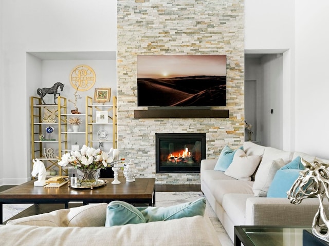 living room with a fireplace and hardwood / wood-style floors