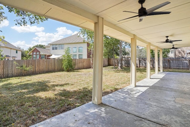 17006 Brewer Blackbird Dr, Pflugerville, TX 78660 - fenced backyard with a ceiling fan and a patio