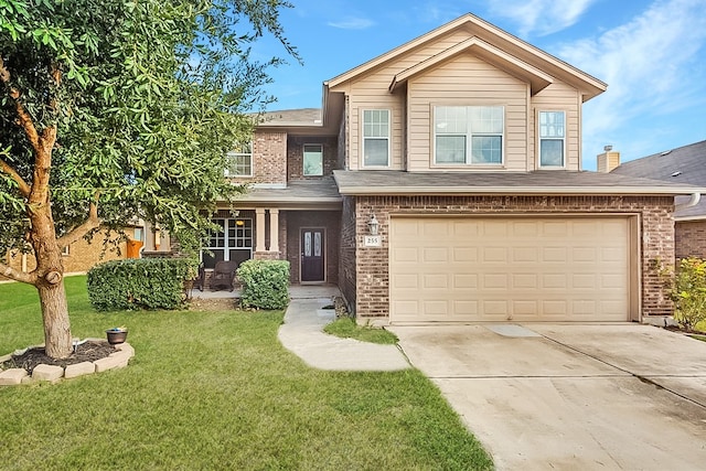 view of front facade featuring a front lawn and a garage