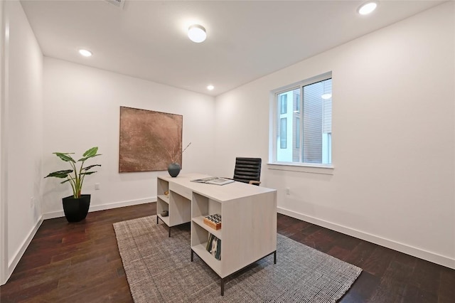 6821 Wolfcreek Pass Unit 12, Austin, TX 78749 - office space featuring dark wood-style flooring, baseboards, and recessed lighting