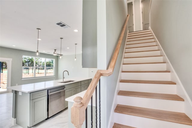 stairway with sink