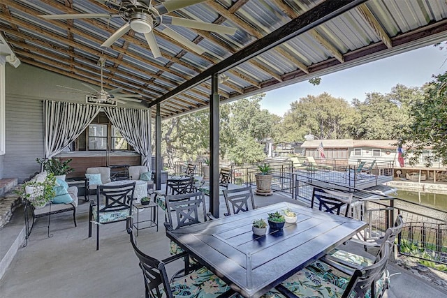1104 Hill Circle W Dr, Granite Shoals, TX 78654 - view of patio with a hot tub, a ceiling fan, and outdoor dining area