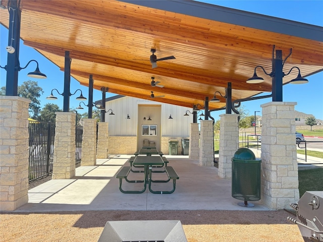 view of patio / terrace featuring ceiling fan