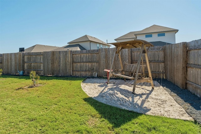 view of yard with a fenced backyard