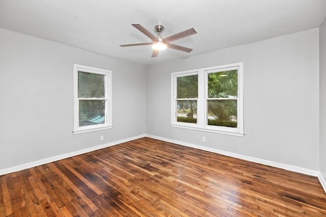 unfurnished room featuring ceiling fan and wood-type flooring