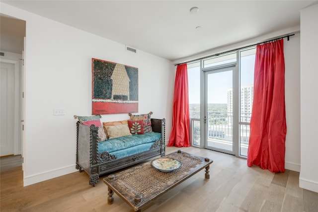 living area featuring light hardwood / wood-style flooring and a wealth of natural light