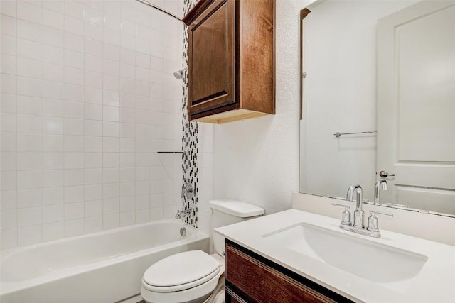 bathroom with shower / bath combination, vanity, and toilet