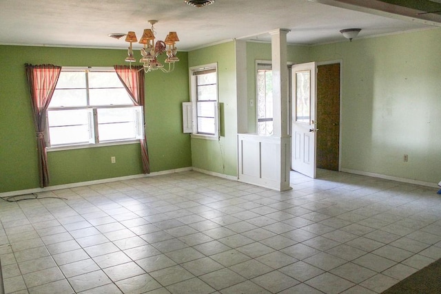 421 Fm 845, Cameron, TX 76520 - tiled empty room with ornamental molding, a chandelier, and baseboards