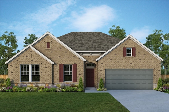 view of front facade featuring a front lawn and a garage