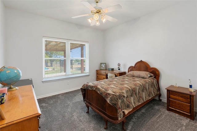 13639 Abrahamson Rd, Manor, TX 78653 - bedroom featuring dark colored carpet, baseboards, and a ceiling fan