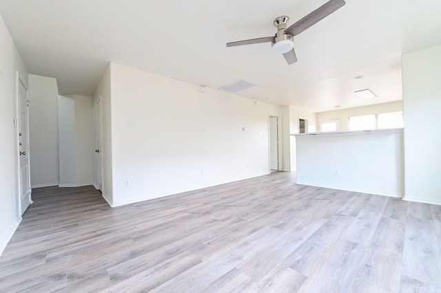 empty room featuring light wood-type flooring and ceiling fan