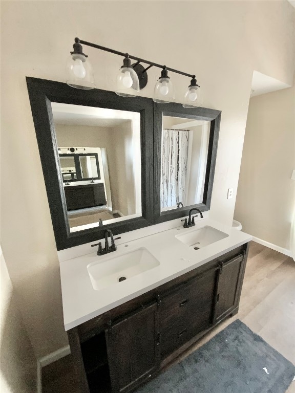 bathroom featuring vanity and wood-type flooring