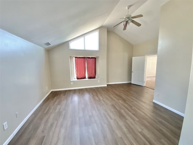 bonus room with lofted ceiling, wood-type flooring, and ceiling fan