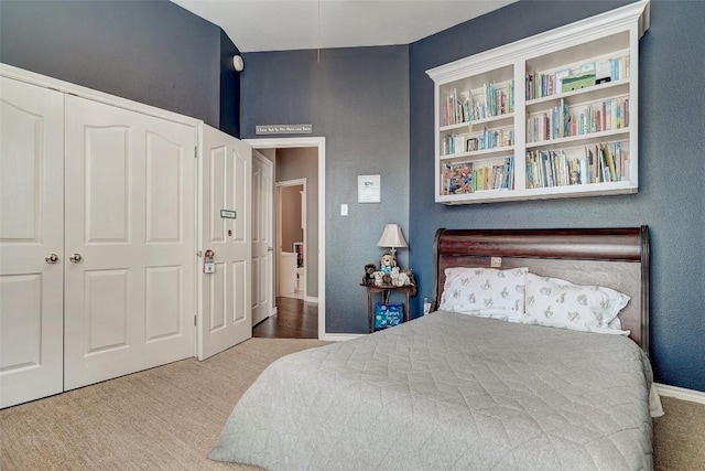 bedroom featuring carpet and a closet