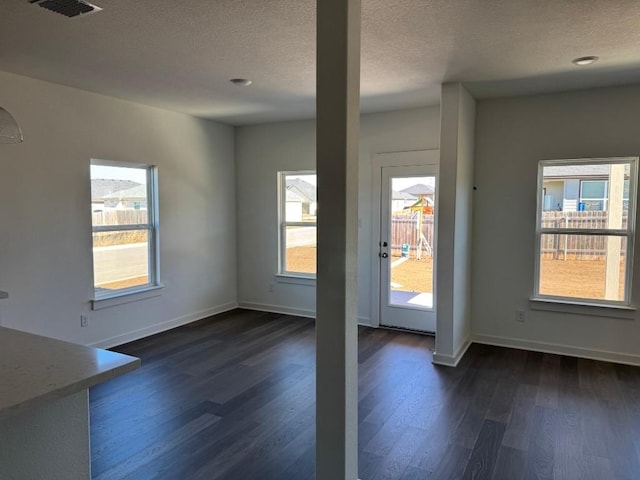 entryway featuring dark hardwood / wood-style floors, a textured ceiling, and a wealth of natural light