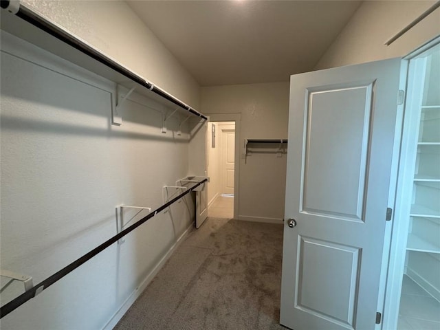 spacious closet featuring light carpet