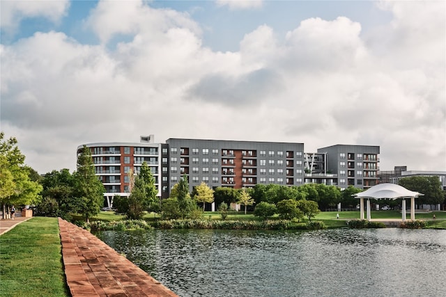 property view of water featuring a gazebo