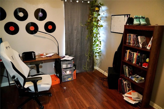 office area with dark hardwood / wood-style floors