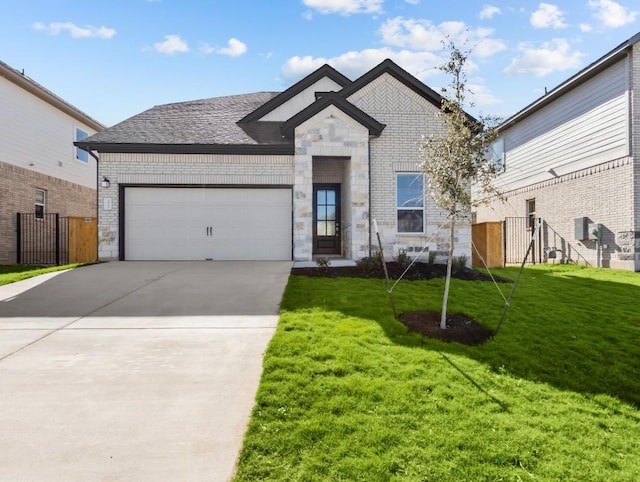 view of front of house with a front yard and a garage