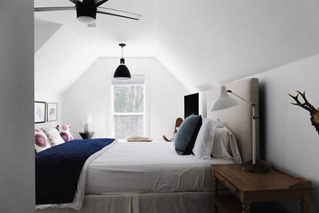 11505 SW Oaks, Austin, TX 78737 - bedroom featuring vaulted ceiling and ceiling fan