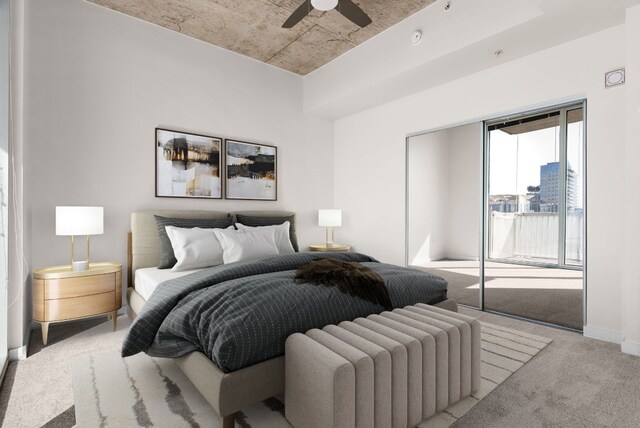 360 Nueces St Unit 2506, Austin, TX 78701 - bedroom featuring carpet flooring, access to outside, ceiling fan, and a closet