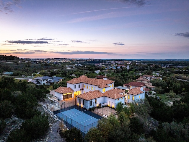 view of aerial view at dusk