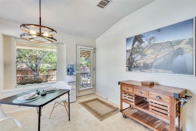4316 Campo Verde Dr, Austin, TX 78749 - interior space featuring vaulted ceiling, a chandelier, and baseboards