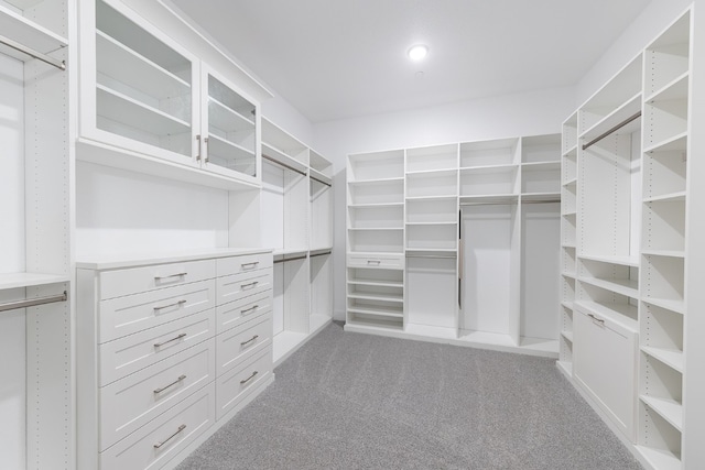 walk in closet featuring dark colored carpet