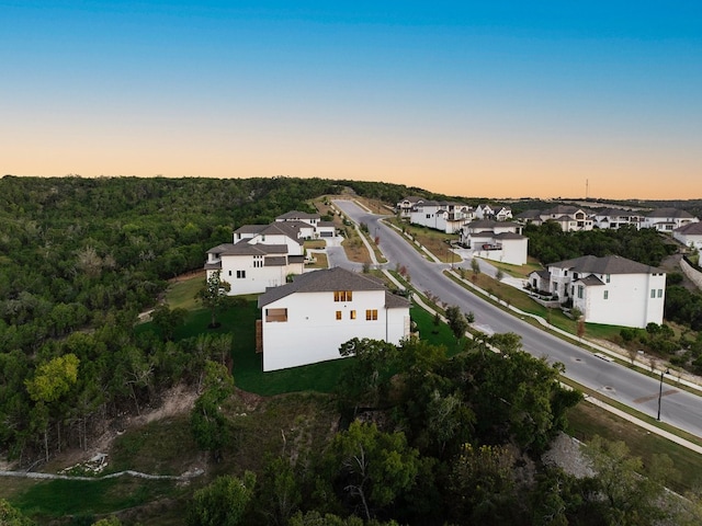 view of aerial view at dusk