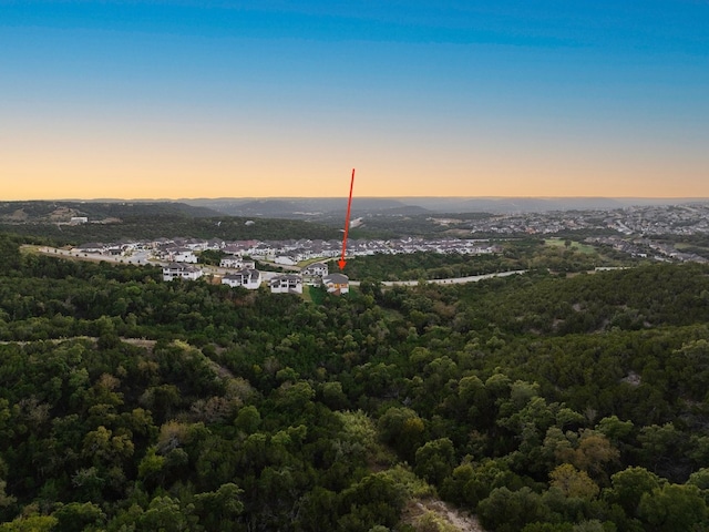 view of aerial view at dusk